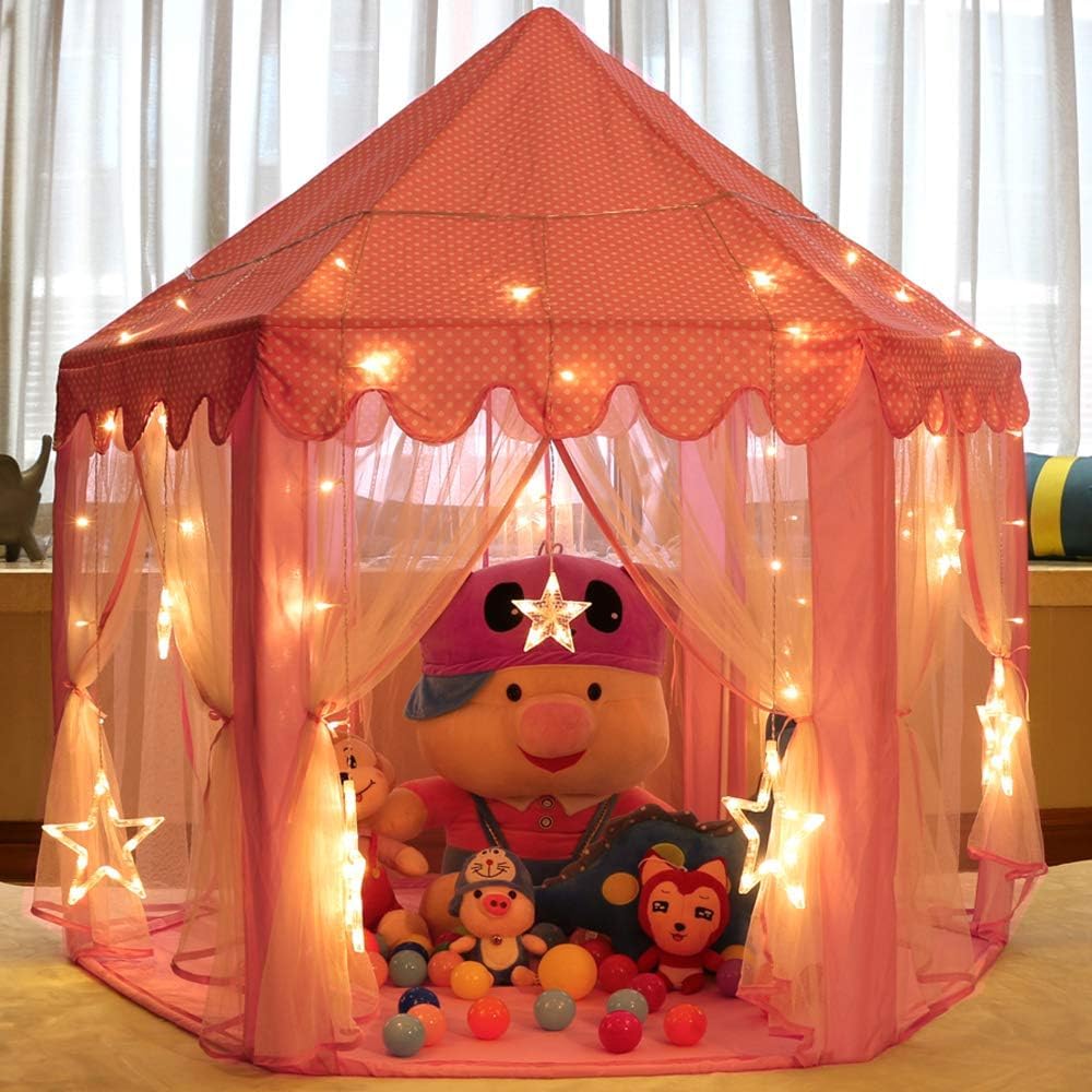Monobeach Princess Tent Girls Large Playhouse Kids Castle Play Tent with Star Lights Toy for Children Indoor and Outdoor Games, 55'' x 53'' (DxH) Nirvana Guru