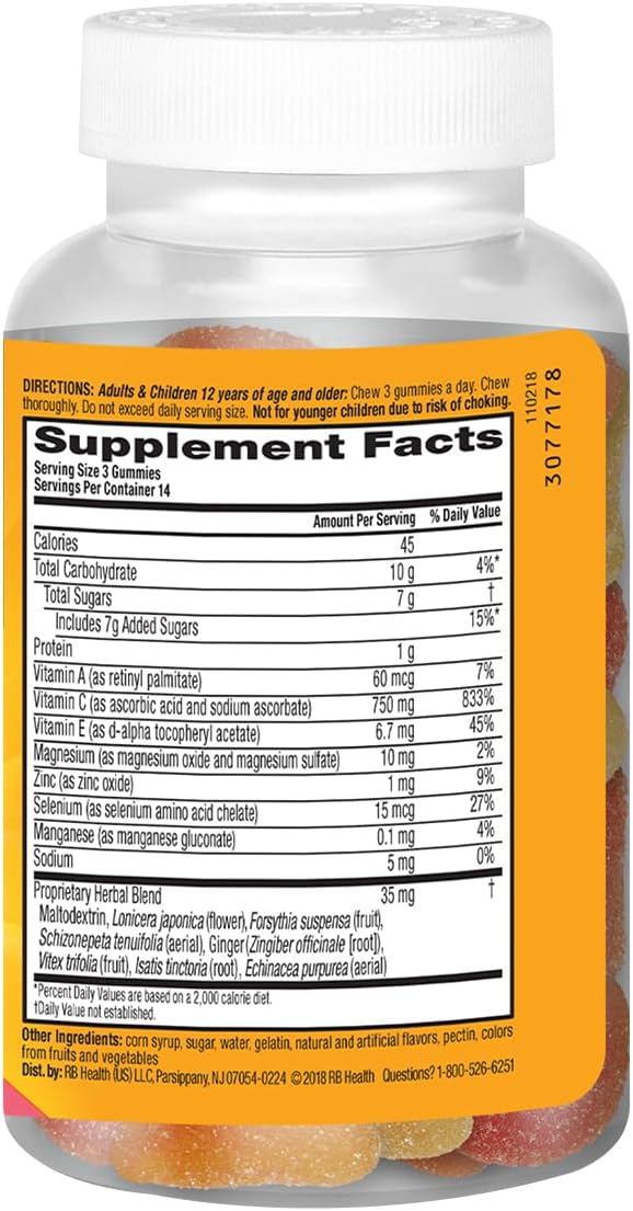 Airborne 750mg Vitamin C Immune Support Supplement Gummies for Adults, Assorted Fruit Flavor, Gluten Free Crafted Blend with Powerful Antioxidants Vitamins A C & E, 42 Gummies (2 Pack) Nirvana Guru
