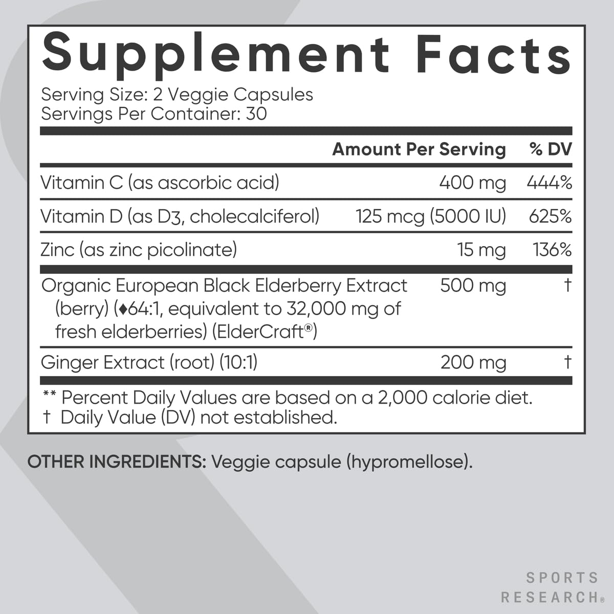 Sports Research Black Elderberry with Zinc, Vitamin C, & Vitamin D, Immune Support Supplement for Adults, 60 Capsules - Nirvana Guru