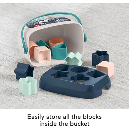 Fisher-Price Stacking Toy Baby’s First Blocks Set of 10 Shapes for Sorting Play for Infants Ages 6+ Months, Navy Fawn nirvanaguru
