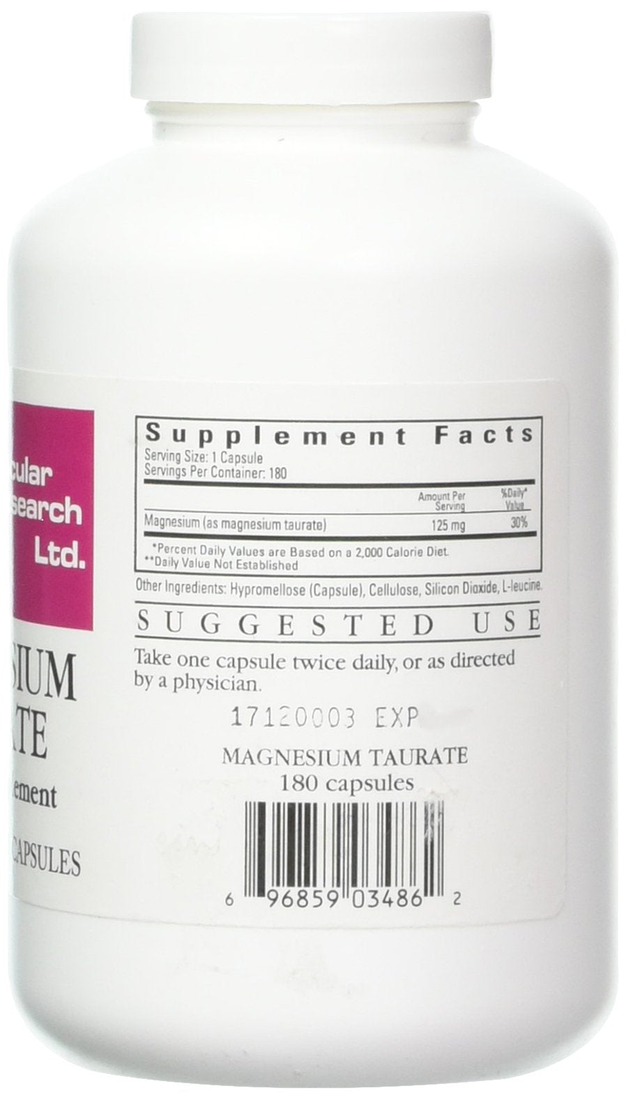Cardiovascular Research Ecological Formulas Magnesium Taurate Capsule, 125 mg, 180 Count (EFMGT180) - Nirvana Guru