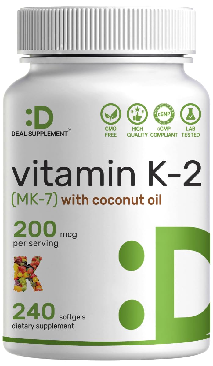 DEAL SUPPLEMENT Vitamin K2 MK-7 200mcg Per Serving, 240 Coconut Oil Softgels | Easily Absorbed Menaquinone-7 Form | Bone, Joint, & Immune Support – Non-GMO Nirvana Guru