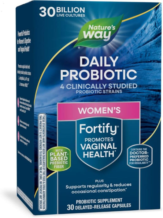Nature's Way Fortify Daily Probiotic for Women, 30 Billion Live Cultures, 10 Strains, Prebiotics, Supports Digestive & Immune Health*, No Refrigeration Required, 30 Capsules (Packaging May Vary) - Nirvana Guru