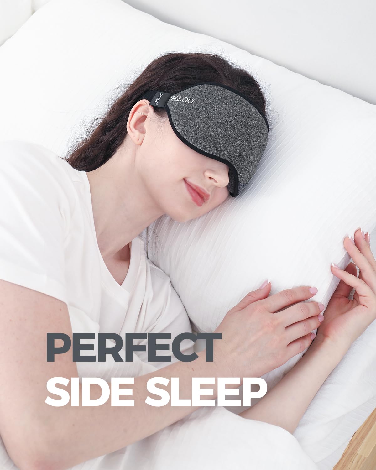 MZOO Sleep Eye Mask for Side Sleeper Men Women, Zero Eye Pressure 3D Sleeping Mask, Light Blocking Patented Design Night Blindfold, Soft Eye Shade Cover for Travel, Black