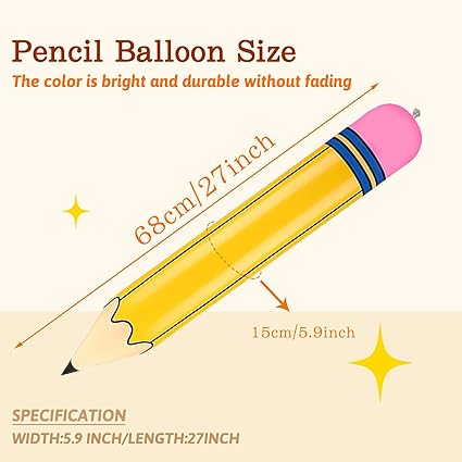Totelux Large Pencil Balloons 27’’ Inflatable Pencil Back to School Decorations Giant Yellow Crayon Balloons for Classroom Garden Hanging Photo Prop Birthday Party Favor 2PCS nirvanaguru