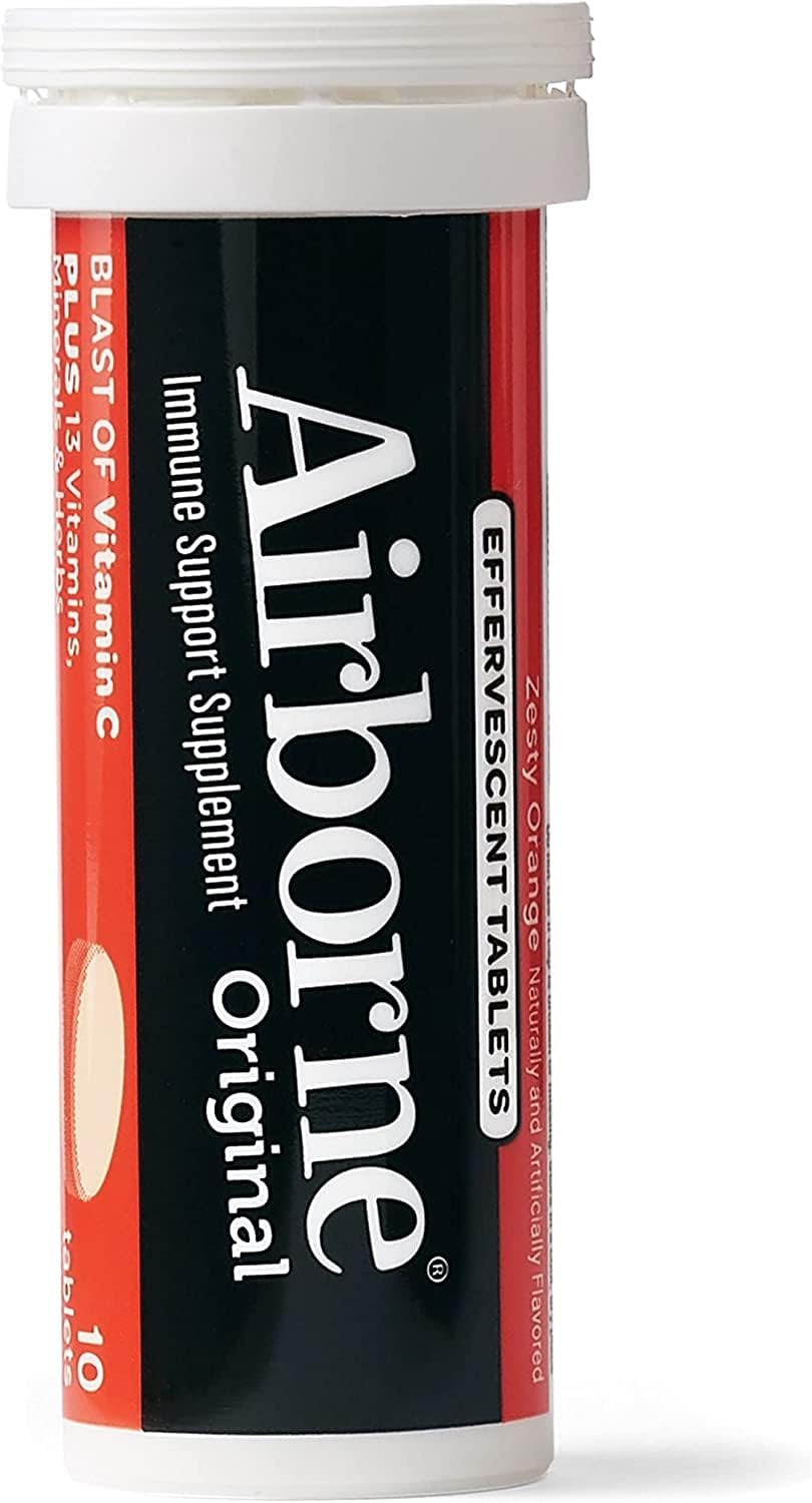 Airborne 1000mg Vitamin C with Zinc Effervescent Tablets, Immune Support Supplement with Powerful Antioxidants Vitamins A C & E - 10 Fizzy Drink Tablets, Zesty Orange Flavor (Zesty Orange (Pack of 3)) Nirvana Guru