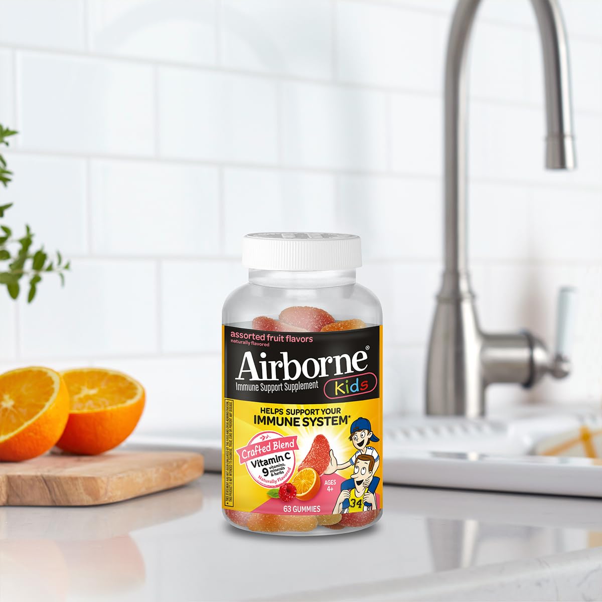 Airborne Vitamin C 500mg (per Serving) - Assorted Fruit Flavored Kids Gummies (63 Count in a Bottle), Gluten-Free Immune Support Supplement with Vitamins C E, Selenium Nirvana Guru