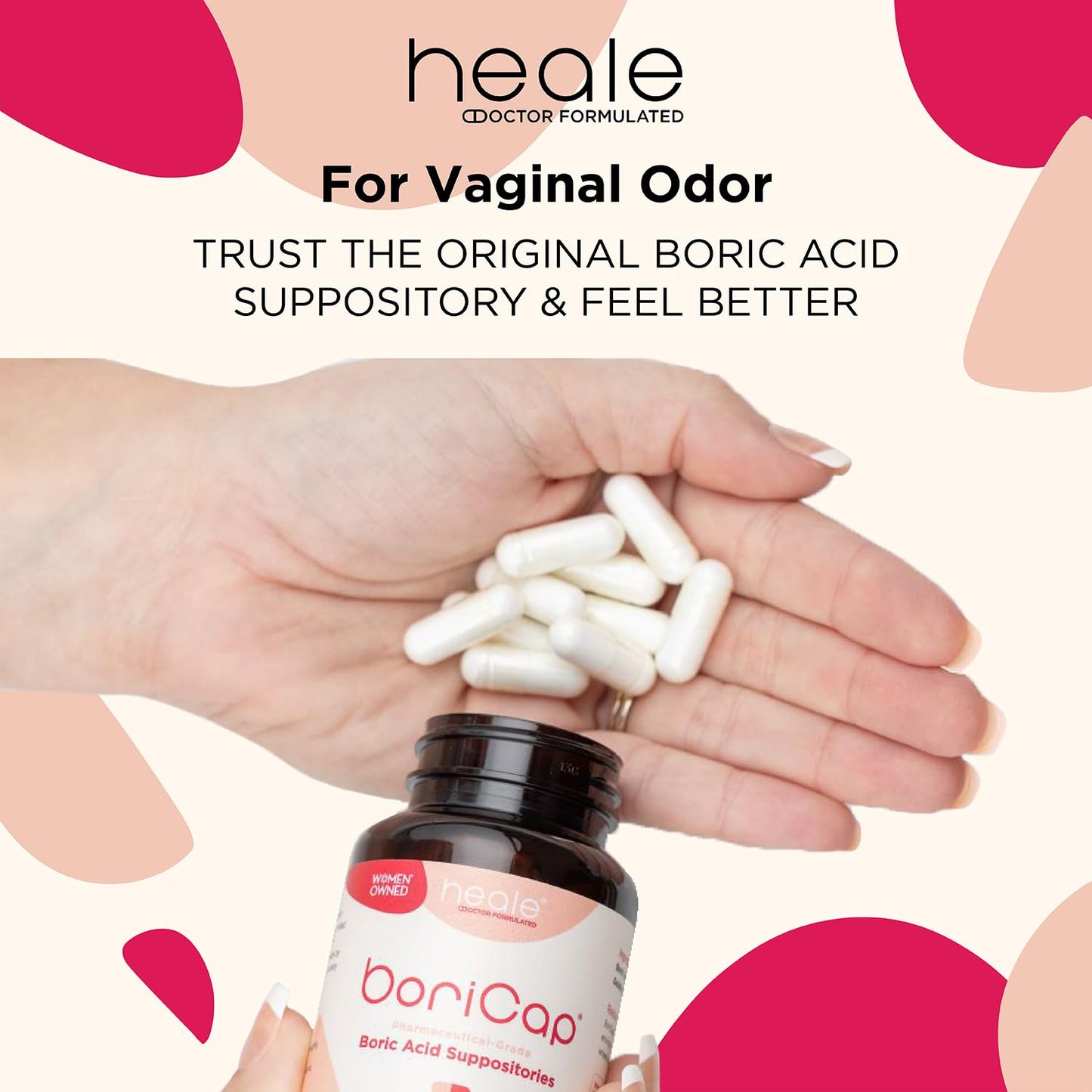 BoriCap - Boric Acid Suppositories for Women - 600 mg - Vaginal Health, Itch & Odor - Natural - Feminine Care - by Heale - Women Owned - Made in The USA - 90 Capsules