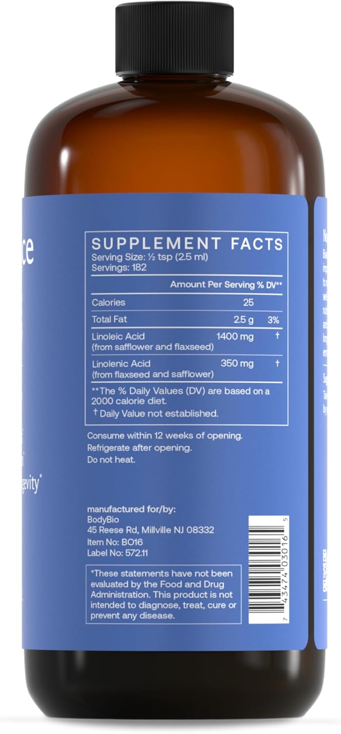 BodyBio Balance Oil - Vegan Omega 3 6 Supplement – Cold-Pressed Safflower & Flaxseed Oil – Supports Brain Function, Healthy Skin, and Mood Nirvana Guru