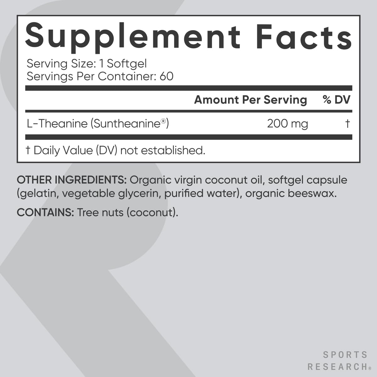 Sports Research Double Strength L-Theanine Supplement - Suntheanine Softgels for Focus, Relaxation & Alertness - Non-Drowsy Support Made with Coconut Oil, Non-GMO & Gluten Free - 200mg, 60 Count - Nirvana Guru