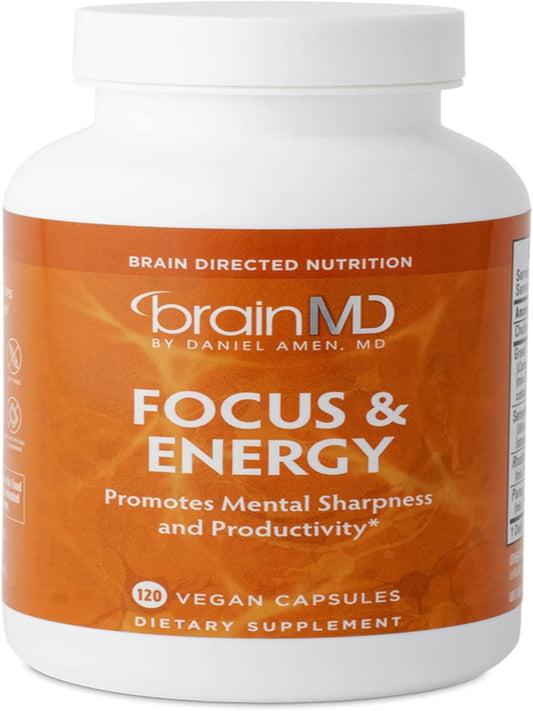 Dr Amen BrainMD Focus & Energy - 120 Capsules - Mental Endurance Booster, Promotes Concentration & Attention - Caffeine Free, Gluten Free - 30 Servings Nirvana Guru
