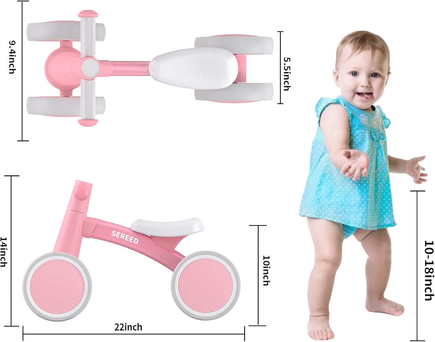 SEREED Baby Balance Bike for 1 Year Old Boys Girls 12-24 Month Toddler Balance Bike, 4 Wheels Toddler First Bike, First Birthday Gifts Nirvana Guru
