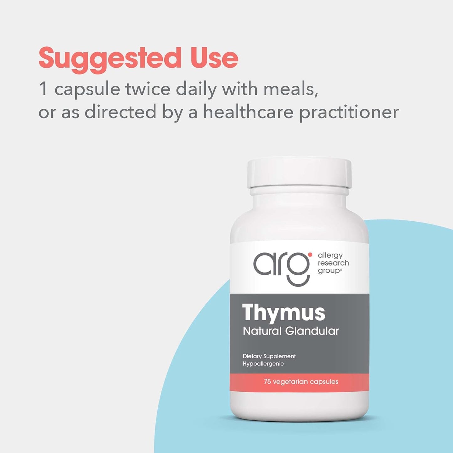 Allergy Research Group Thymus Supplement - Thymus Tissue, Glandular Extract, 1000mg Raw Thymus Glandular, Ovine, Lyophilized, Hypoallergenic - 75 Count Nirvana Guru