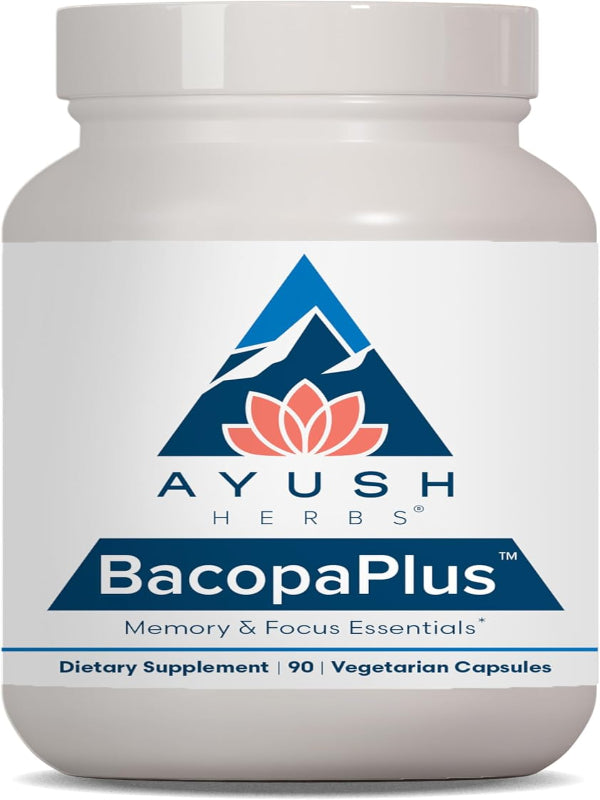 Ayush Herbs BacopaPlus - Bacopa Supplements, Organic Bacopa for Memory & Focus, Cognitive Support Pill for Adults with Ginkgo, Gotu Kola, Ashwagandha - 90 Vegetarian Capsules (1 Count) Nirvana Guru