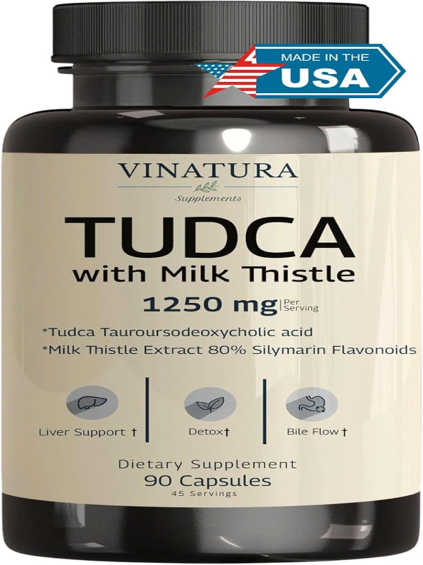 TUDCA Milk Thistle 1250mg - Tudca 1000mg, Tudca Bile Salts, Liver Support, Gallbladder Supplements *USA Made and Tested*, Tudca Supplement, Bile Salts Supplement - 90 Capsules 45 Servings Nirvana Guru