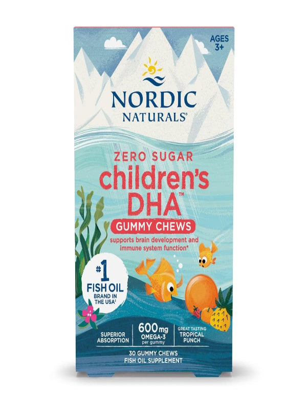 Nordic Naturals Zero Sugar Children’s DHA Gummy Chews, Tropical Punch - 30 Gummy Chews for Kids - 600 mg Total Omega-3s - Brain Development, Learning, Healthy Immunity - Non-GMO - 30 Servings - Nirvana Guru
