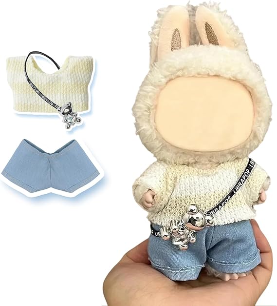 17cm Doll Clothes(NO Doll), Cute Dolls Outfit Accessories with Sweater + Denim Jeans + Pants, Small Kawaii Clothes Set for Dolls(Style 4) nirvanaguru
