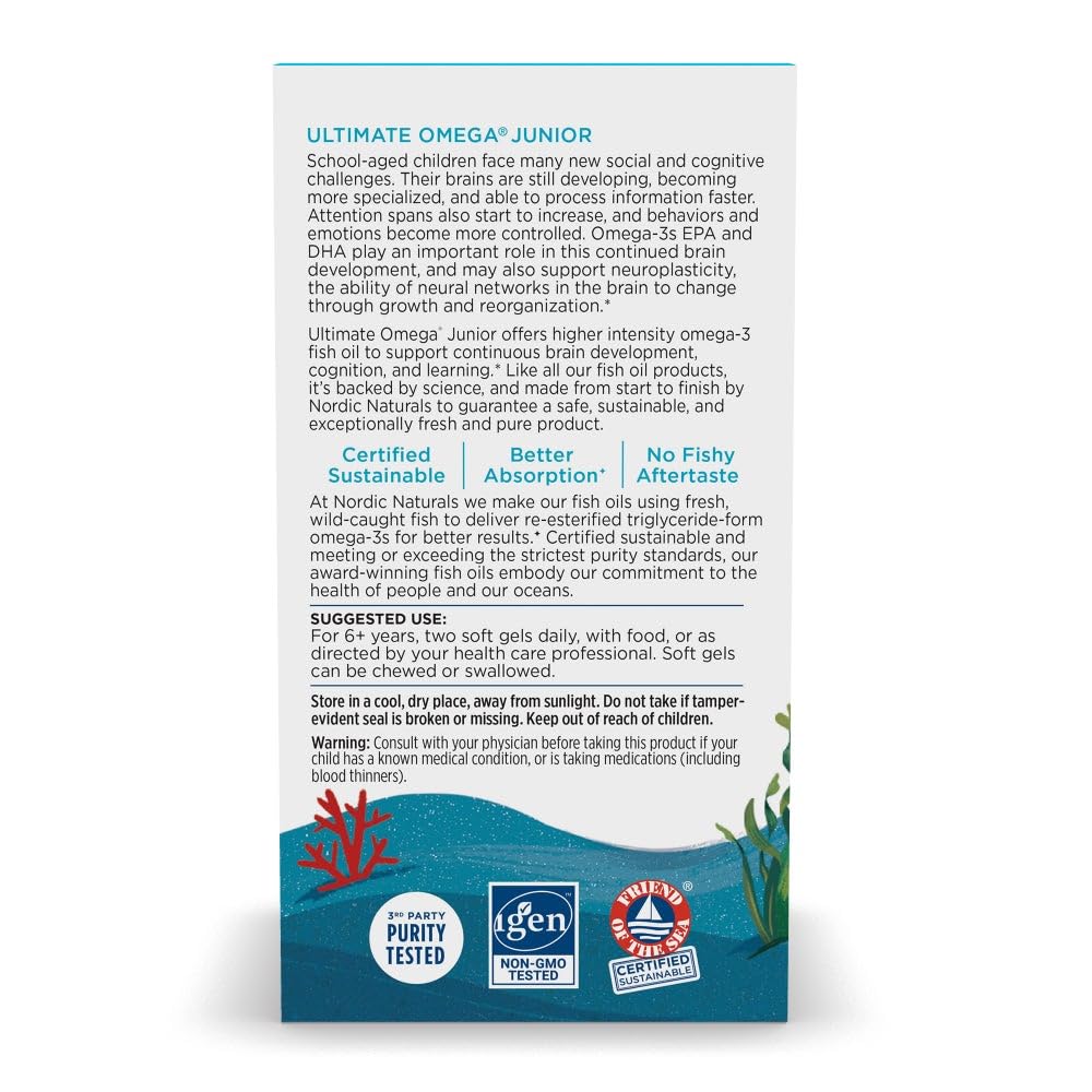 Nordic Naturals Ultimate Omega Jr., Strawberry - 120 Mini Soft Gels - 680 Total Omega-3s with EPA & DHA - Brain Health, Mood, Learning - Non-GMO - 60 Servings - Nirvana Guru