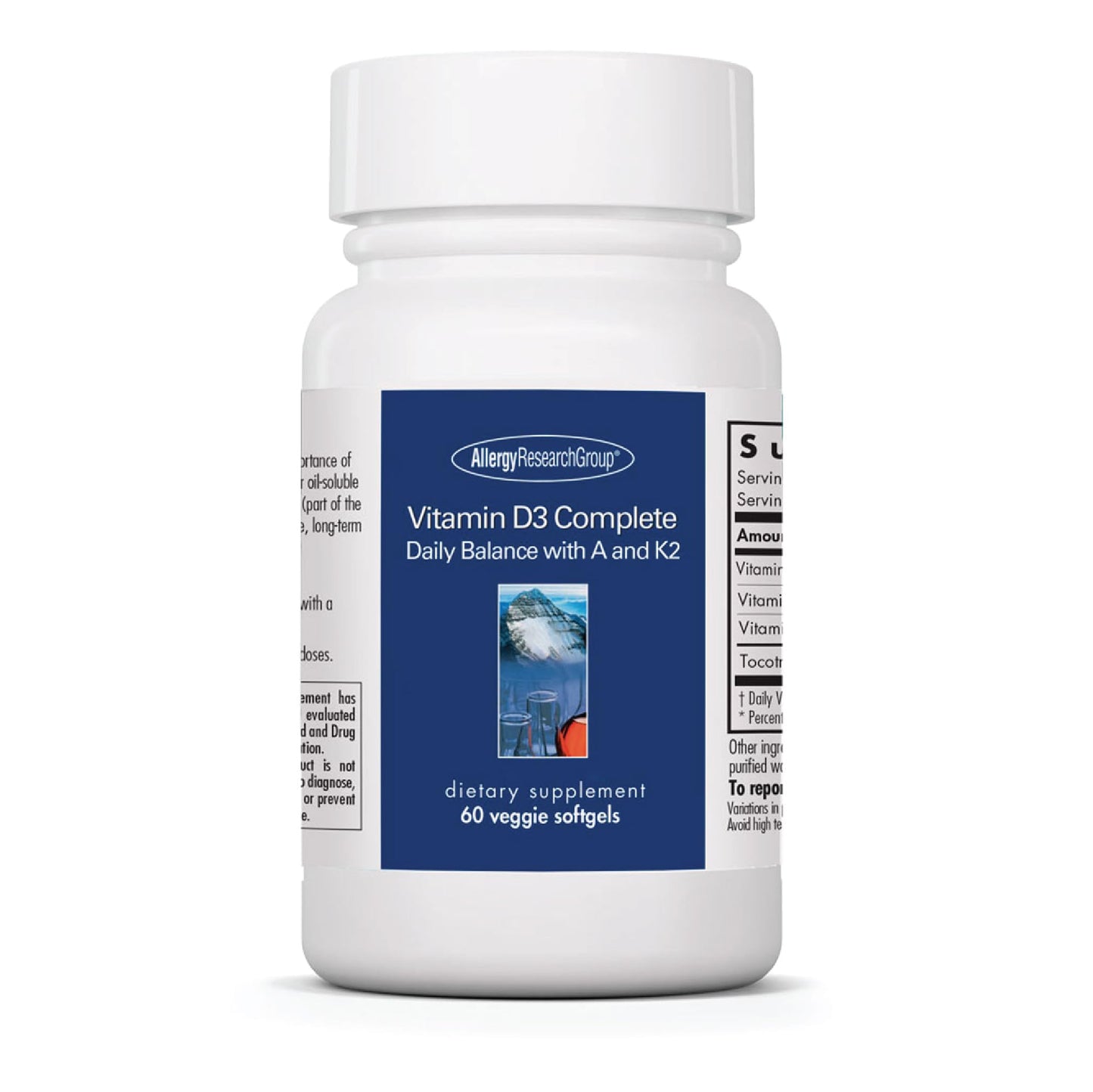 Allergy Research Group Vitamin D3 Complete - Vitamin D3 and K2 Supplement, Daily Balance, with Vitamin A, DeltaGold Tocotrienols, High Potency, Veggie Softgels - 60 Count Nirvana Guru
