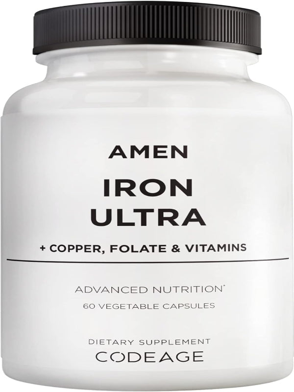 Amen Iron Ultra Supplement + Copper, Folate, Vitamin C and B12-2-Month Supply - Ferrous Sulfate Iron Vitamin - 65mg Per Serving - Folic Acid - Non-GMO Pills - 60 Capsules Nirvana Guru