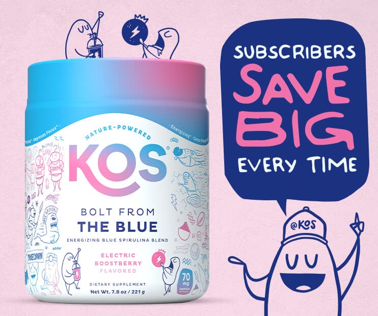 KOS Calming Blue Spirulina Blend- USDA Certified Organic - Algae Superfood Powder with Ashwagandha Root, Lemon Balm, Reishi Mushroom, B Vitamins - Berry Coconut Cooler Flavor, 28 Servings - Nirvana Guru