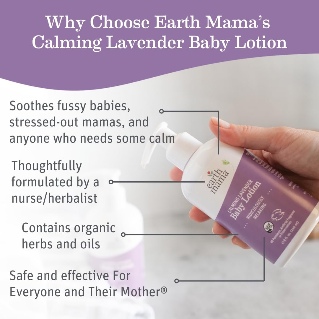 Earth Mama Calming Lavender Baby Lotion for Dry Skin, Calendula Cream for Newborn Skin Care, Organic Moisturizer for Children with Aloe Juice, Rooibos, & Shea Butter, Lavender Lotion, 8 Fl Oz Nirvana Guru