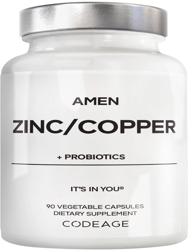 Amen Zinc & Copper Supplement + Probiotics, 3 Months Supply, One Per Day - 50 mg Zinc Picolinate Vitamin Pills - Essential Minerals Supplements – 2 Billion CFUs Probiotic – Vegan, Non-GMO, 90 Capsules Nirvana Guru
