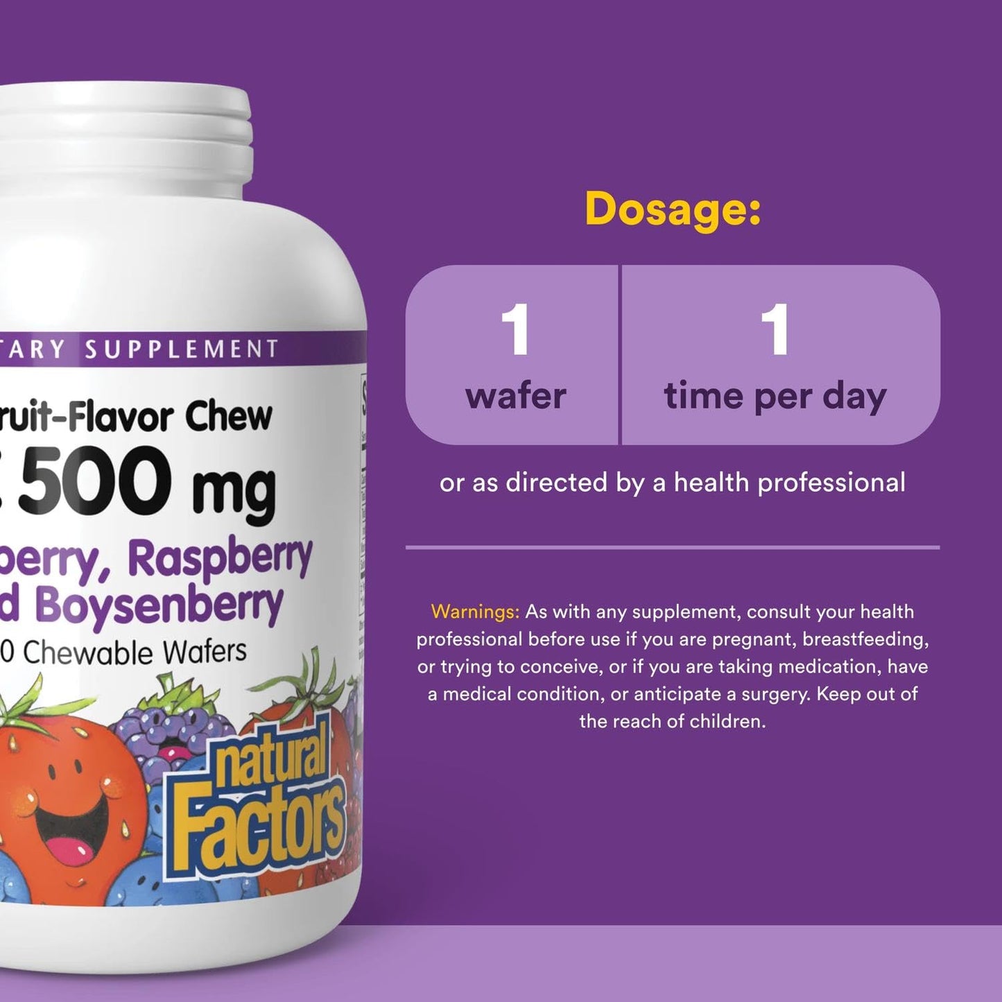 Natural Factors, Kids Chewable Vitamin C 500 mg, Supports Immune Health, Bones, Teeth and Gums, Tangy Orange, 180 Count (Pack of 1) - Nirvana Guru