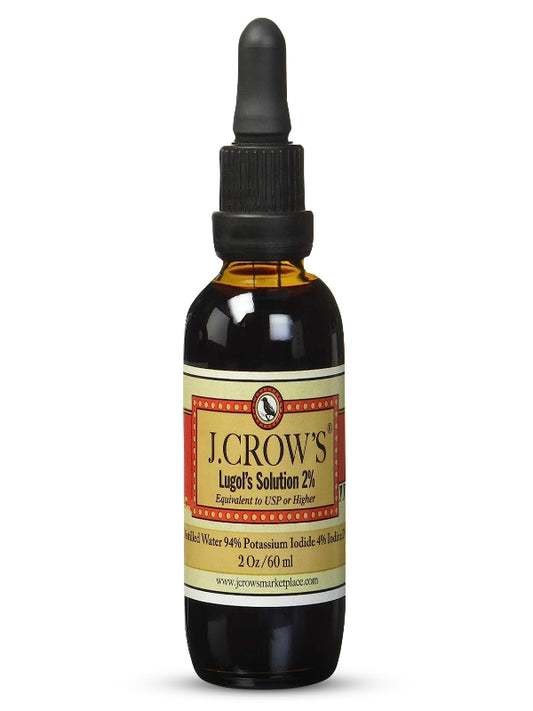 J.CROW'S® Lugol's Solution of Iodine 2% 2 oz (1 Bottle) – Premium Potassium Iodide Liquid, Supports Thyroid & Energy, Gluten &, Alcohol-Free Natural Brine Extract, No Expiration Nirvana Guru