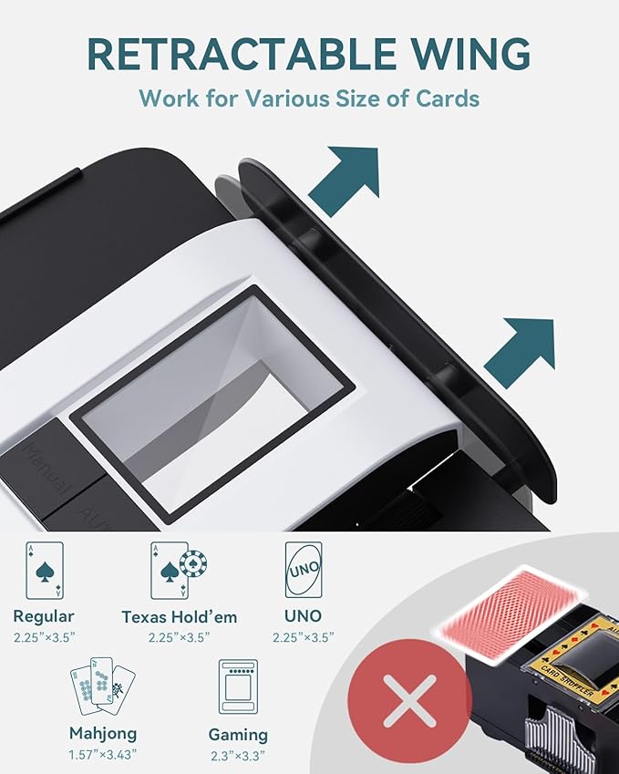 Automatic Card Shuffler - One-Press AUTO & Manual Mode, Electric Shuffling Machine for 1-2 Decks, Low Noise, Rechargeable & Portable Shuffler Machine for Poker, UNO, Blackjack, Skip-Bo, Phase 10 Nirvana Guru