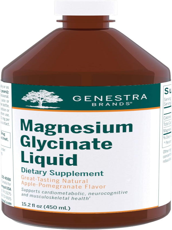 Genestra Brands Magnesium Glycinate Liquid | Supports Normal Muscle Function and Helps Metabolize Carbs and Proteins | 15.2 Fl Oz | Apple Pomegranate Flavor - Nirvana Guru