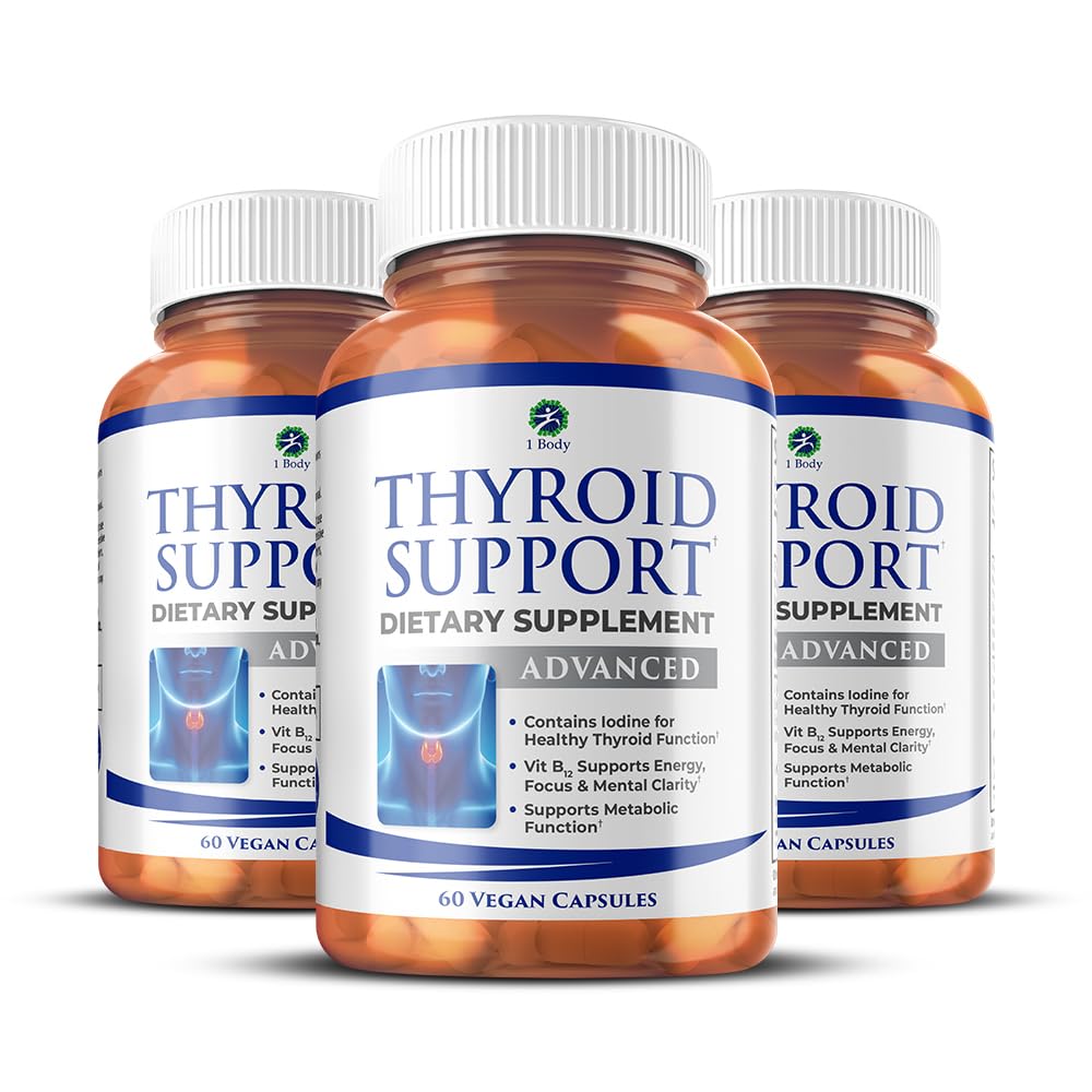 1 Body Thyroid Support Supplement with Iodine, B12, Zinc, Selenium, Ashwagandha, Non-GMO, Vegetarian, 30 Day Supply Nirvana Guru
