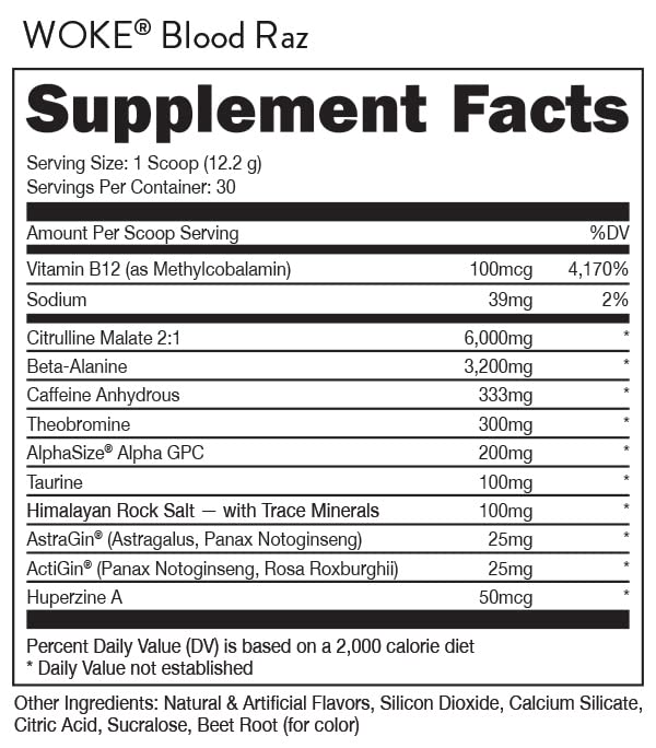 Bucked Up - Woke - HIGH STIM Pre Workout - Best Tasting - Focus Nootropic, Pump, Strength and Growth, 30 Servings (Strawberry Kiwi) Nirvana Guru