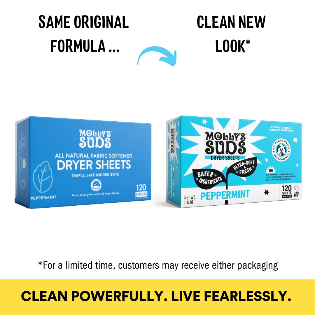 Molly's Suds Fabric Softener Dryer Sheets for Sensitive Skin | Plant-Based Static Reducer, Plastic-Free Packaging | Lavender (120 Sheets) Nirvana Guru