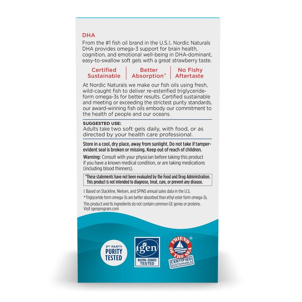 Nordic Naturals DHA, Strawberry - 90 Soft Gels - 830 mg Omega-3 - High-Intensity DHA Formula for Brain & Nervous System Support - Non-GMO - 45 Servings - Nirvana Guru