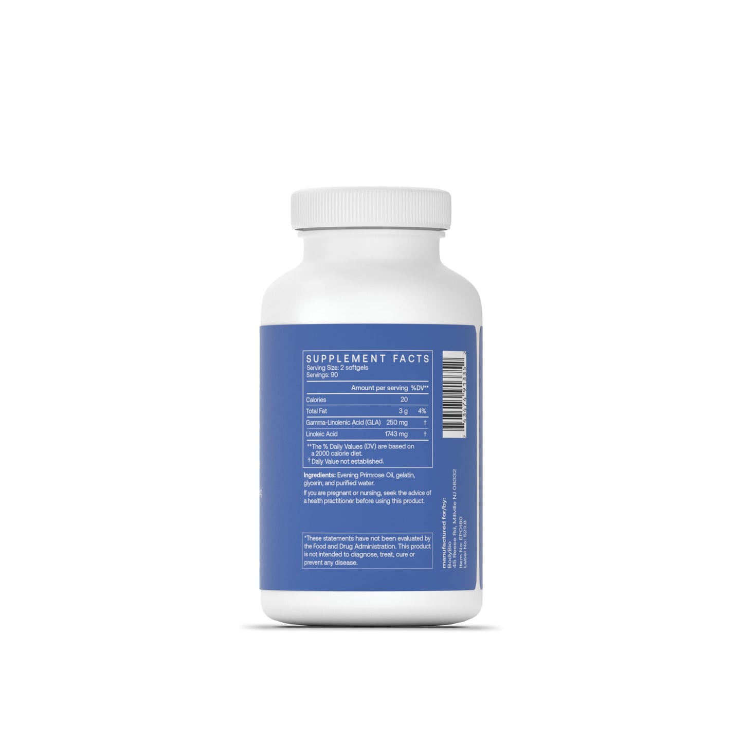 BodyBio Evening Primrose Oil - Natural Gamma Linolenic Acid for Healthy Skin & Hormone Balance - Non-GMO, Cold Pressed, 180 softgels Nirvana Guru