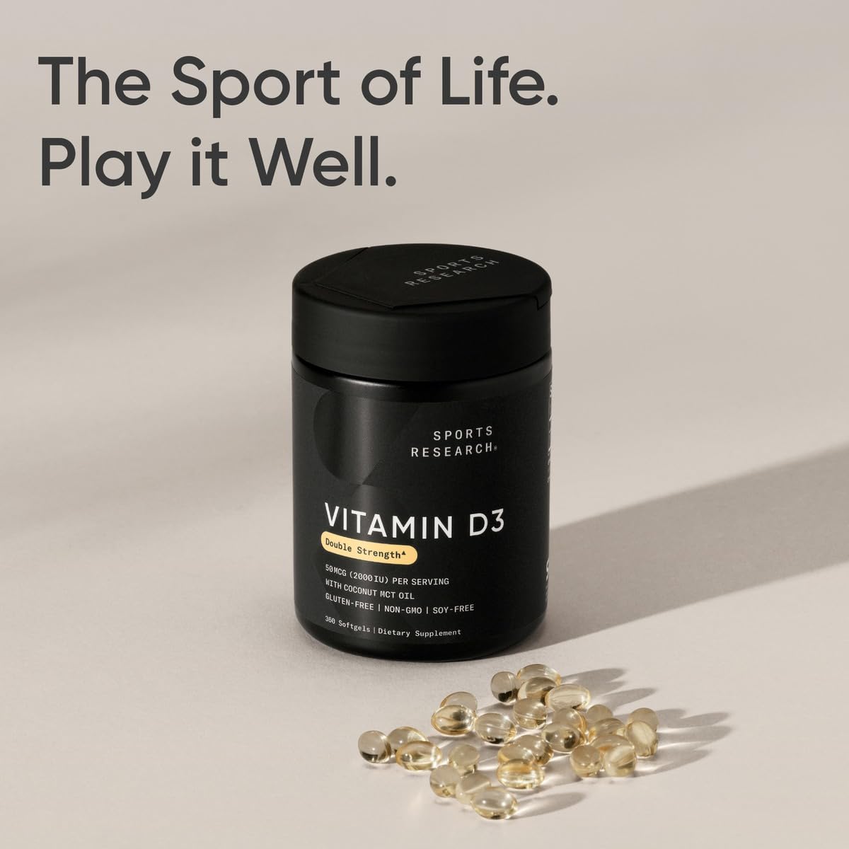 Sports Research Vitamin D3 5000iu (125mcg) with Coconut Oil ~ High Potency Vitamin D for Immune & Bone Support ~ Non-GMO Verified, Gluten & Soy Free (360 Mini-Liquid Softgels) - Nirvana Guru