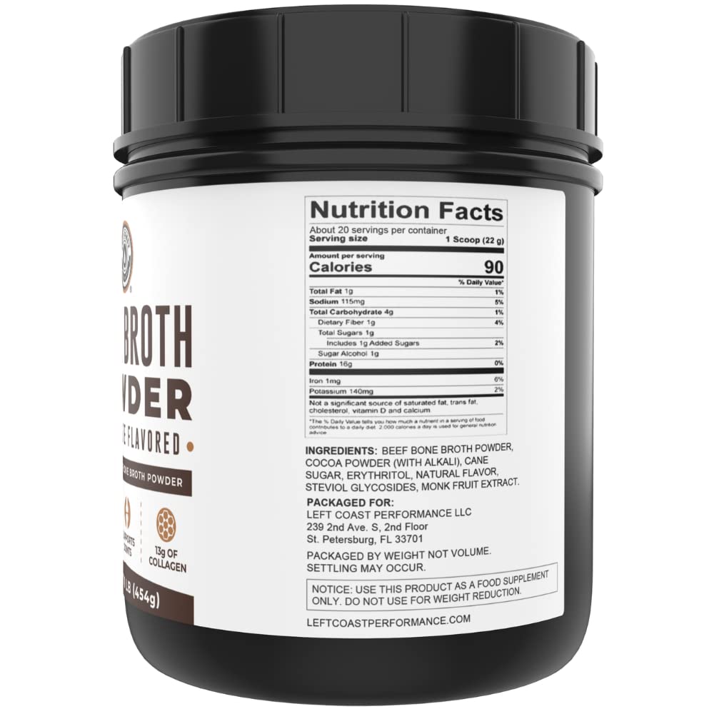 Bone Broth Protein Powder, Chocolate, Grass Fed 2lbs, 42 servings 16g protein, 13g Collagen. Low Carb, 2 net Carb, Dairy Free, Keto Friendly Bone Broth Protein Supplement with Collagen Types I & III - Nirvana Guru