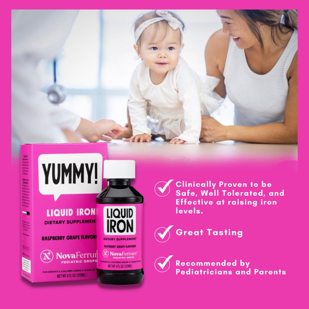 NovaFerrum Yummy | Pediatric Drops Liquid Iron Supplement for Infants and Toddlers | Liquid Iron for Kids | 15mg of Iron Per 1mL Dose | Ages 4 & Under | Gluten Free Certified | Sugar-Free | Raspberry Nirvana Guru