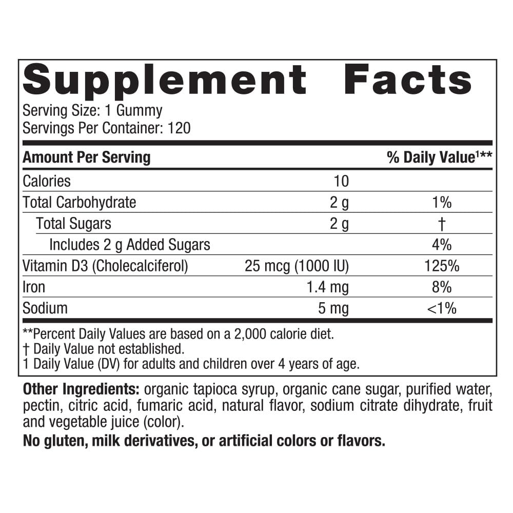 Nordic Naturals Vitamin D3 Gummies, Wild Berry - 120 Gummies - 1000 IU Vitamin D3, 1.4 mg Iron - Great Taste - Healthy Bones, Mood & Immune System Function - Non-GMO - 120 Servings - Nirvana Guru