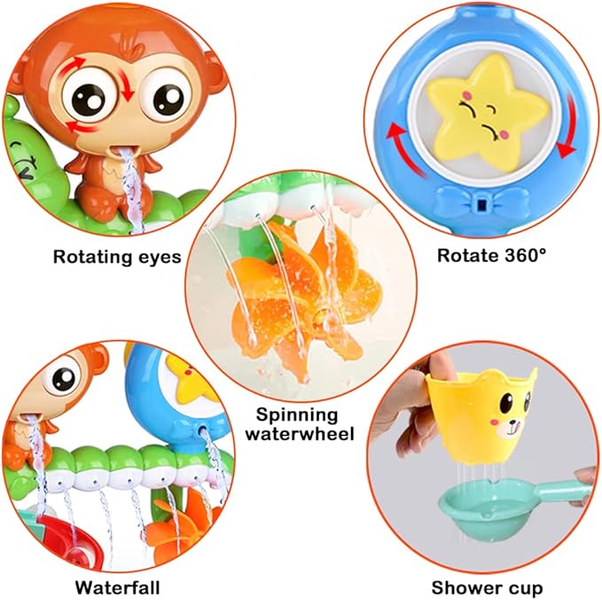 G-WACK Bath Toys for Toddlers Age 1 2 3 Year Old Girl Boy, Preschool New Born Baby Bathtub Water Toys, Durable Interactive Multicolored Infant Toy, Lovely Monkey Caterpillar,2 Strong Suction Cups nirvanaguru