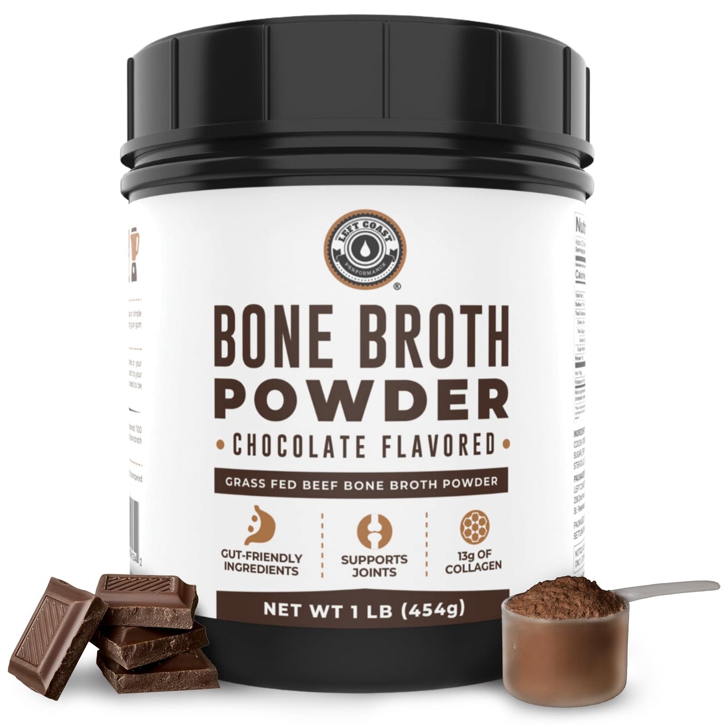 Bone Broth Protein Powder, Chocolate, Grass Fed 2lbs, 42 servings 16g protein, 13g Collagen. Low Carb, 2 net Carb, Dairy Free, Keto Friendly Bone Broth Protein Supplement with Collagen Types I & III - Nirvana Guru