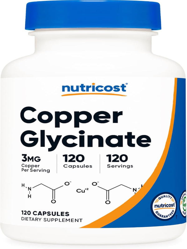 Nutricost Copper Glycinate Capsules (120 Capsules, 3MG Copper per Serving) - Non GMO, Vegan Nirvana Guru