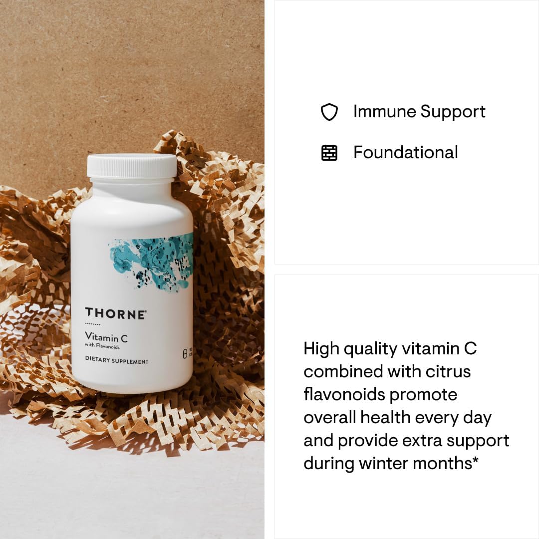 THORNE Vitamin C - Blend of Vitamin C and Citrus Bioflavonoids from Oranges - Support Immune System, Production of Cellular Energy, Collagen Production and Healthy Tissue* - Gluten-Free - 90 Capsules - Nirvana Guru