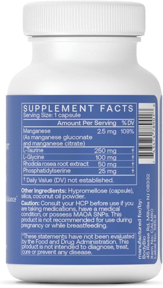 BodyBio Calm - Natural Stress Relief Blend with Rhodiola, Glycine & Phosphatidylserine - Supports Relaxation, Mental Focus & Balanced Cortisol - Non - Drowsy Formula Nirvana Guru