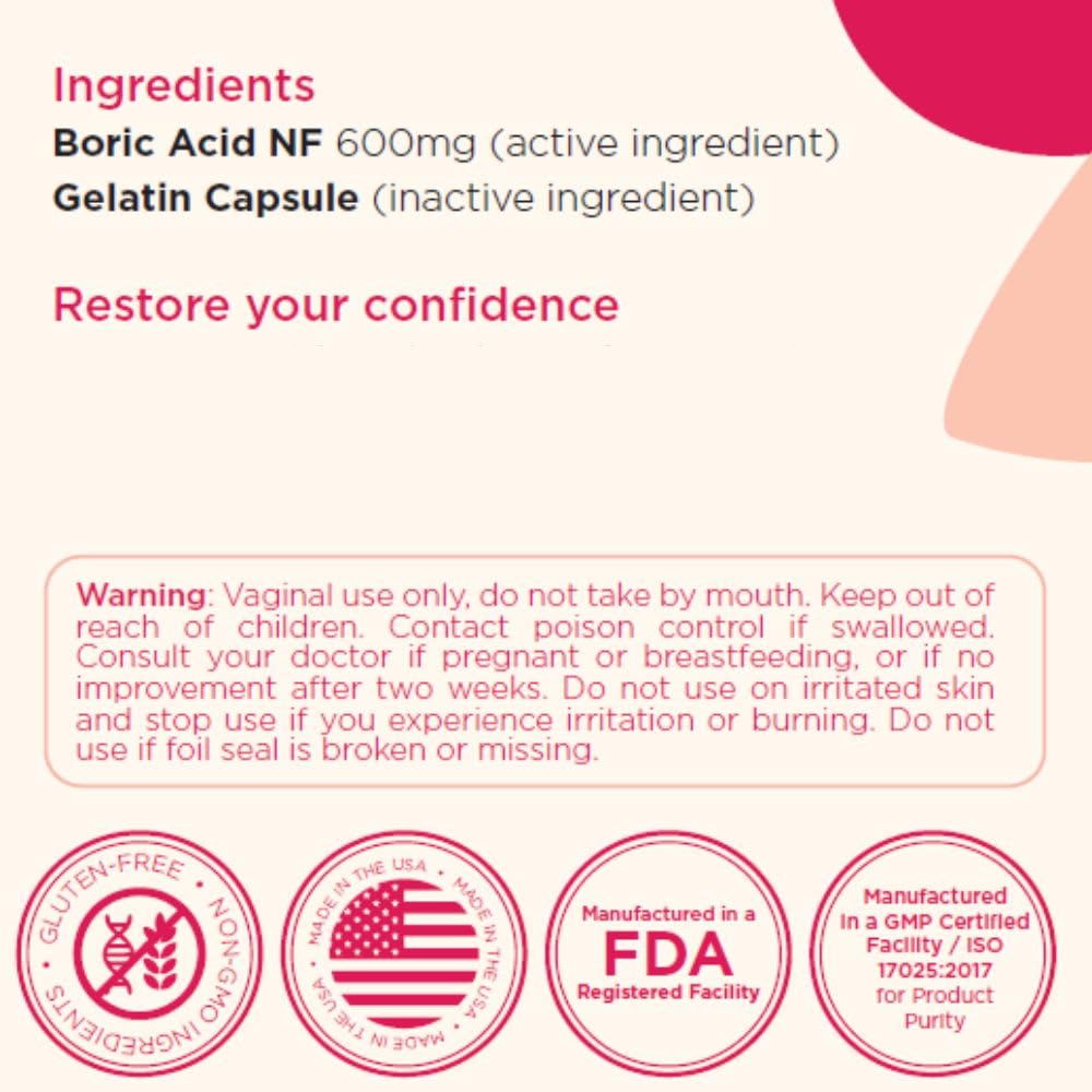 BoriCap - Boric Acid Suppositories for Women - 600 mg - Vaginal Health, Itch & Odor - Natural - Feminine Care - by Heale - Women Owned - Made in The USA - 90 Capsules