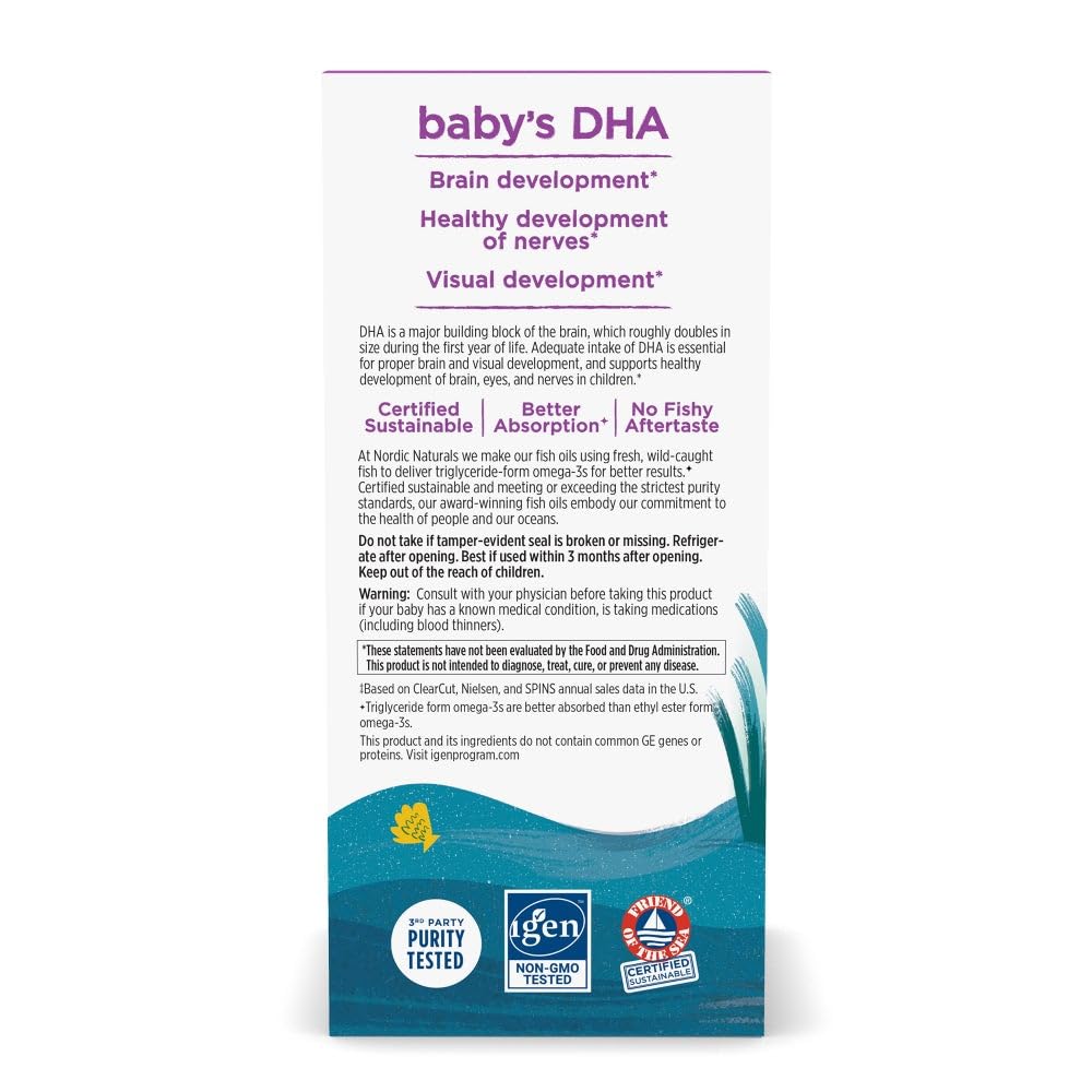 Nordic Naturals Baby’s DHA, Unflavored - 4 oz - 1050 mg Omega-3 + 300 IU Vitamin D3 - Supports Brain, Vision & Nervous System Development in Babies - Non-GMO - Servings May Vary - Nirvana Guru