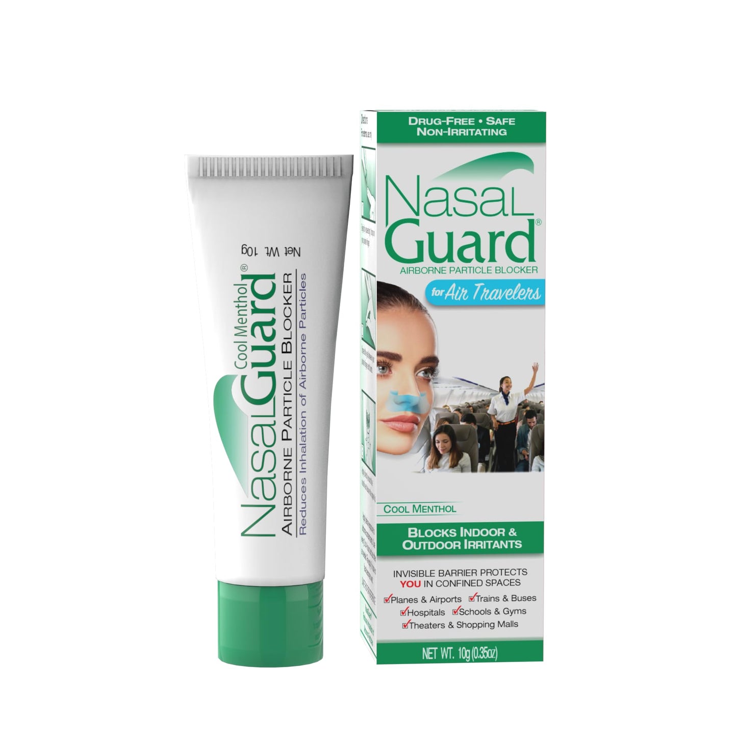 Airborne Particle Blocker Nasal Gel for Air Travelers - Drug-Free, Non-irritating, Non-drowsy, Airplane Travel Approved (Unscented) - Over 150 Applications Per Tube (0.1 oz, Pack of 1) Nirvana Guru