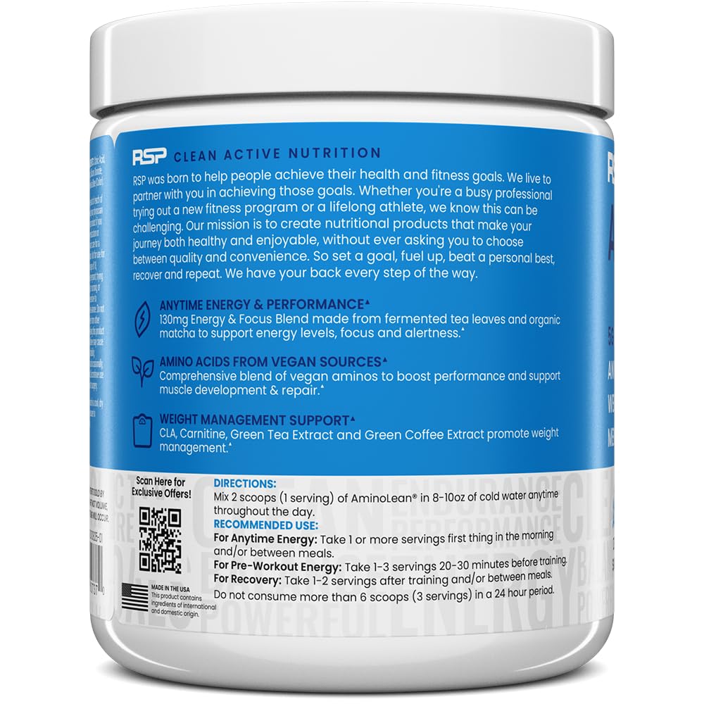 RSP NUTRITION AminoLean Pre Workout Powder, Amino Energy & Weight Management with Vegan BCAA Amino Acids, Natural Caffeine, Preworkout Boost for Men & Women, 30 Serv, Pink Lemonade… Nirvana Guru