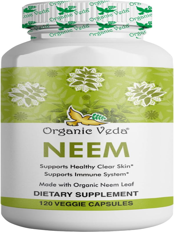 Organic Veda Neem Capsules, 1000mg - Organic Herbal Supplement Made with Ayurvedic India Neem Leaf Powder - Supports Radiant Skin, Immune, Detox, Healthy Inflammatory Response - 120 Veggie Capsules Nirvana Guru